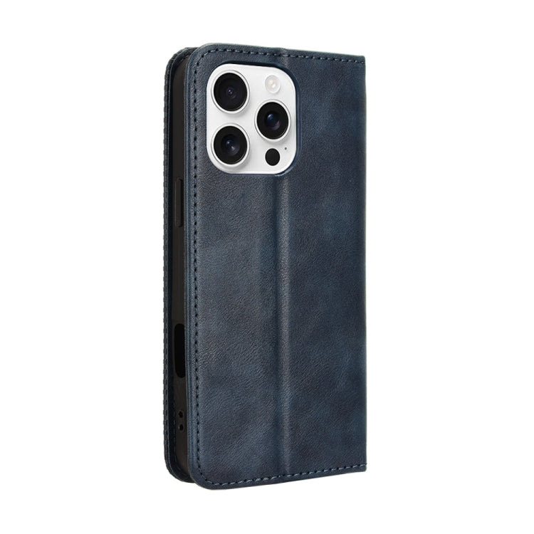 For iPhone 16 Pro Max Magnetic Buckle Retro Texture Leather Phone Case(Blue) by buy2fix