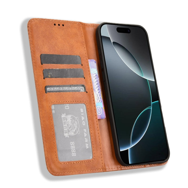 For iPhone 16 Pro Max Magnetic Buckle Retro Texture Leather Phone Case(Brown) by buy2fix