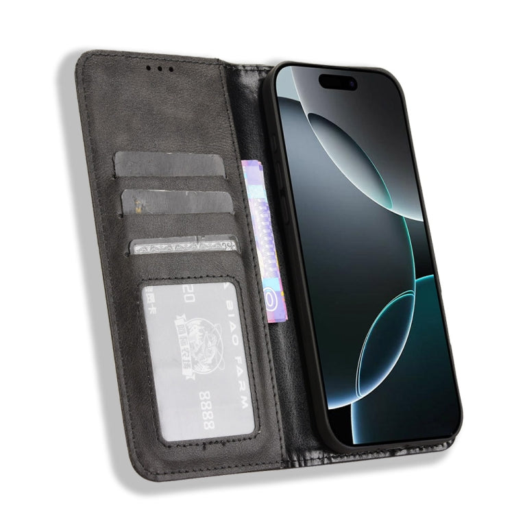 For iPhone 16 Pro Magnetic Buckle Retro Texture Leather Phone Case(Black) by buy2fix