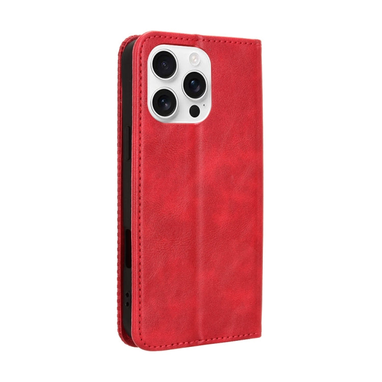 For iPhone 16 Pro Magnetic Buckle Retro Texture Leather Phone Case(Red) by buy2fix