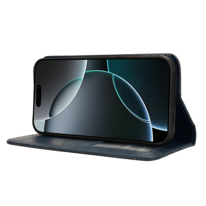 For iPhone 16 Pro Magnetic Buckle Retro Texture Leather Phone Case(Blue) by buy2fix