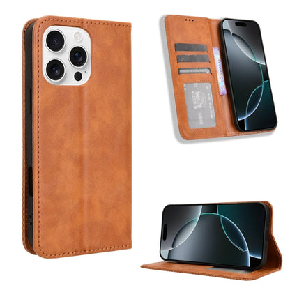 For iPhone 16 Pro Magnetic Buckle Retro Texture Leather Phone Case(Brown) by buy2fix