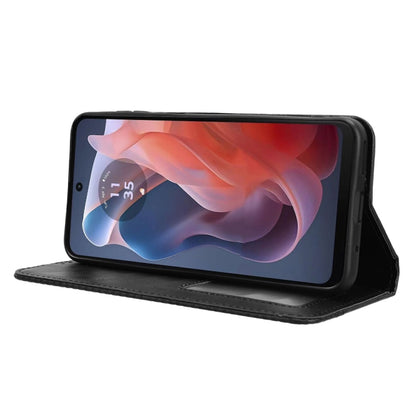 For Motorola Moto G Play 4G 2024 Magnetic Buckle Retro Texture Leather Phone Case(Black) by buy2fix