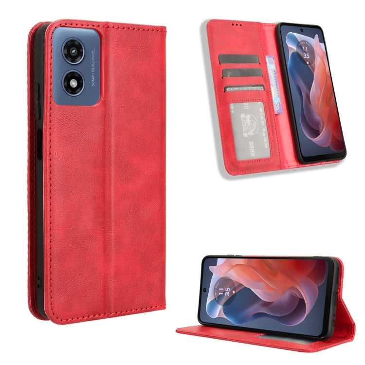 For Motorola Moto G Play 4G 2024 Magnetic Buckle Retro Texture Leather Phone Case(Red) by buy2fix