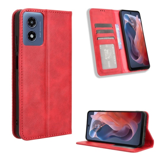 For Motorola Moto G Play 4G 2024 Magnetic Buckle Retro Texture Leather Phone Case(Red) by buy2fix