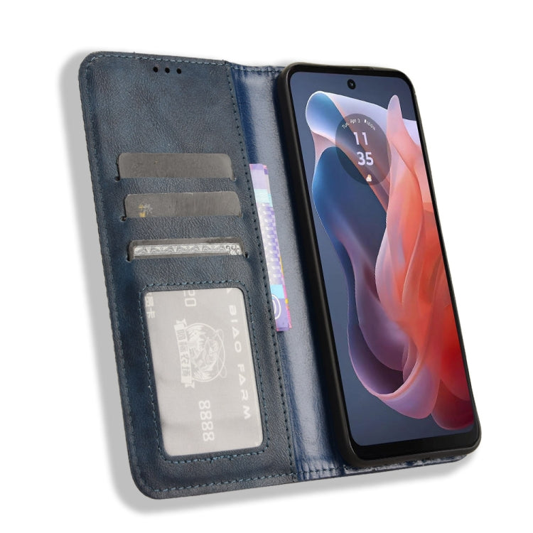 For Motorola Moto G Play 4G 2024 Magnetic Buckle Retro Texture Leather Phone Case(Blue) by buy2fix