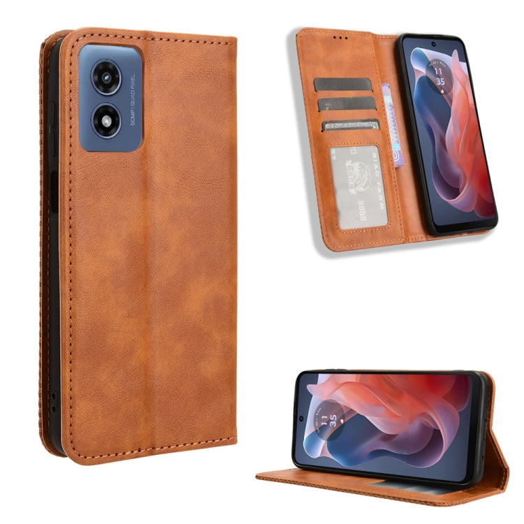 For Motorola Moto G Play 4G 2024 Magnetic Buckle Retro Texture Leather Phone Case(Brown) by buy2fix