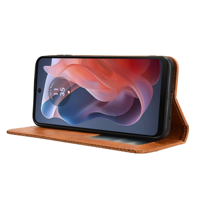 For Motorola Moto G Play 4G 2024 Magnetic Buckle Retro Texture Leather Phone Case(Brown) by buy2fix