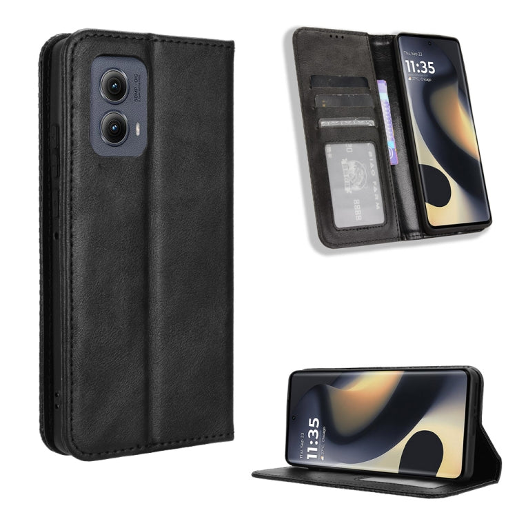 For Motorola Edge 2024 5G Magnetic Buckle Retro Texture Leather Phone Case(Black) by buy2fix