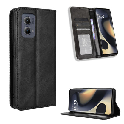 For Motorola Edge 2024 5G Magnetic Buckle Retro Texture Leather Phone Case(Black) by buy2fix