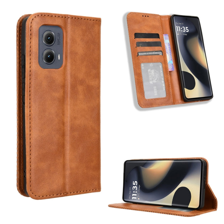 For Motorola Edge 2024 5G Magnetic Buckle Retro Texture Leather Phone Case(Brown) by buy2fix