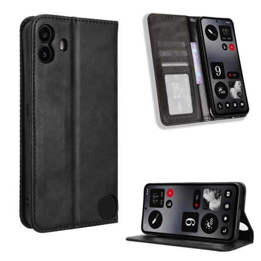 For Nothing CMF Phone 1 Magnetic Buckle Retro Texture Leather Phone Case(Black) - Nothing Cases by buy2fix | Online Shopping UK | buy2fix