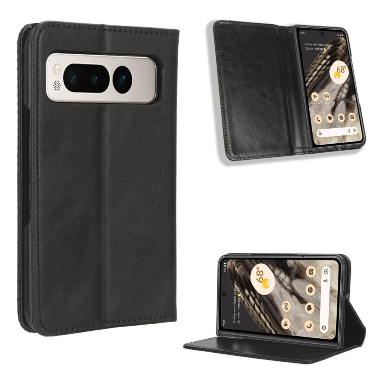 For Google Pixel Fold Magnetic Buckle Retro Texture Leather Phone Case(Black) by buy2fix