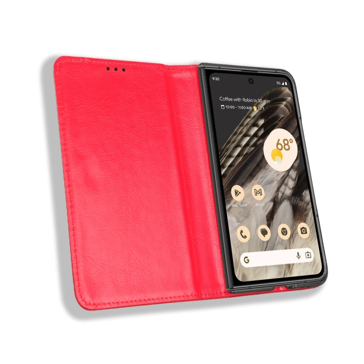 For Google Pixel Fold Magnetic Buckle Retro Texture Leather Phone Case(Red) by buy2fix