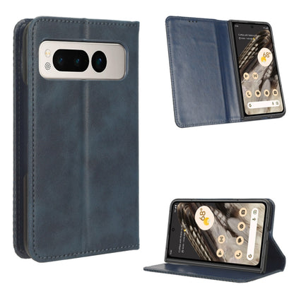 For Google Pixel Fold Magnetic Buckle Retro Texture Leather Phone Case(Blue) by buy2fix