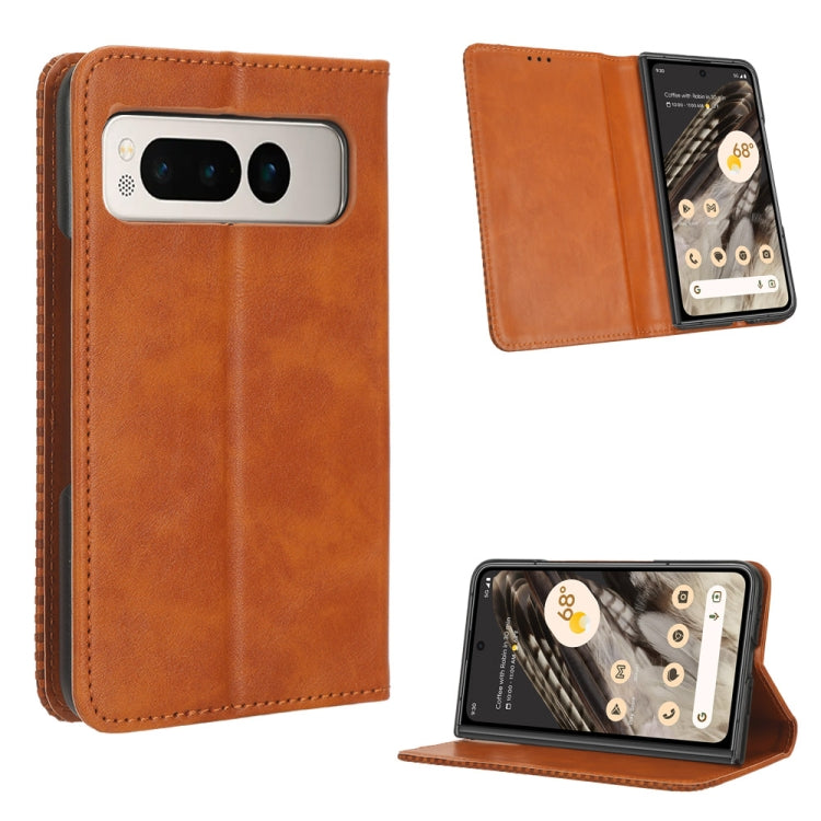 For Google Pixel Fold Magnetic Buckle Retro Texture Leather Phone Case(Brown) by buy2fix