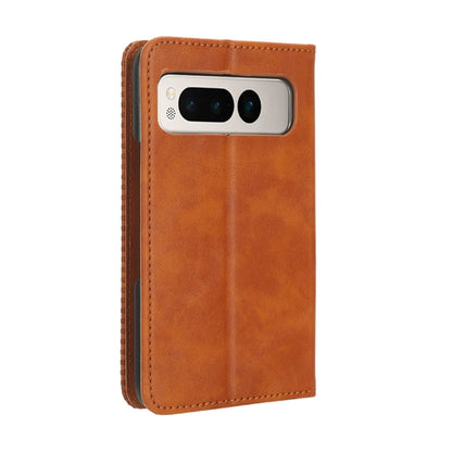 For Google Pixel Fold Magnetic Buckle Retro Texture Leather Phone Case(Brown) by buy2fix