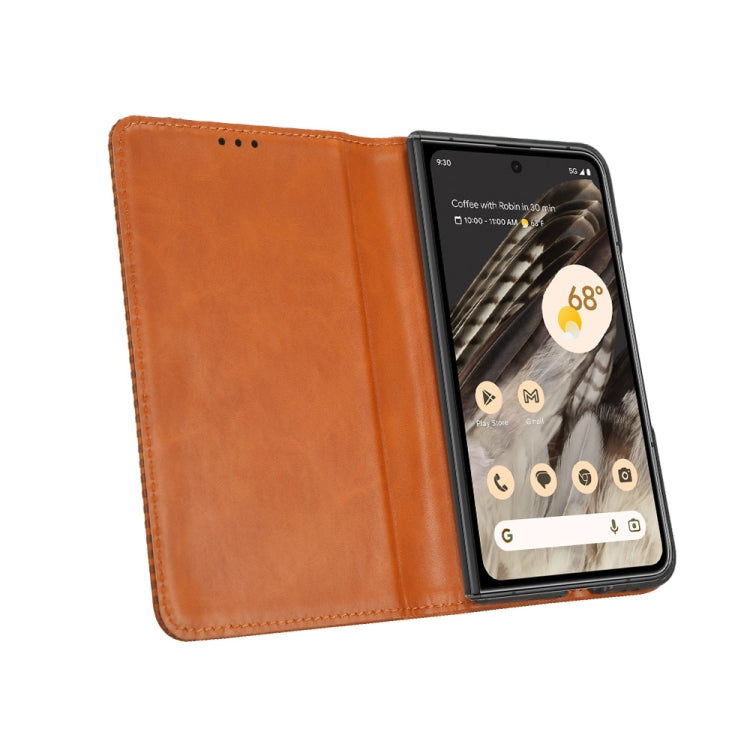 For Google Pixel Fold Magnetic Buckle Retro Texture Leather Phone Case(Brown) by buy2fix