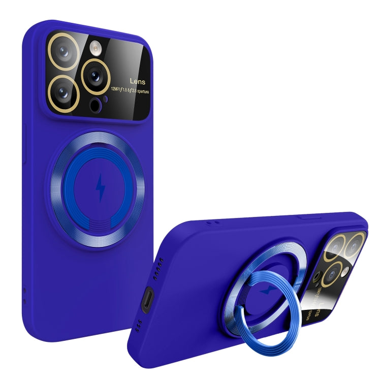 For iPhone 12 Pro Large Window MagSafe Magnetic Holder Phone Case(Klein Blue) by buy2fix