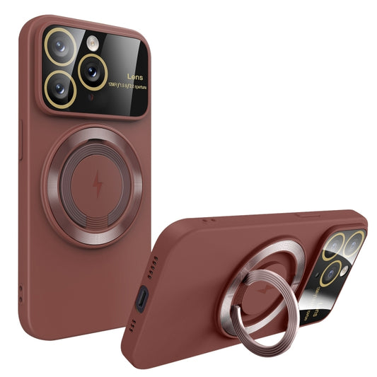 For iPhone 11 Pro Max Large Window MagSafe Magnetic Holder Phone Case(Claret Red) by buy2fix