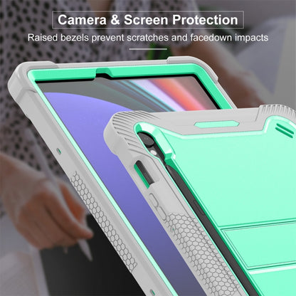 For Samsung Galaxy Tab S9 Shockproof Silicone Hybrid PC Tablet Case with Holder(Mint Green + Grey) - Galaxy Tab S9 Cases by buy2fix | Online Shopping UK | buy2fix