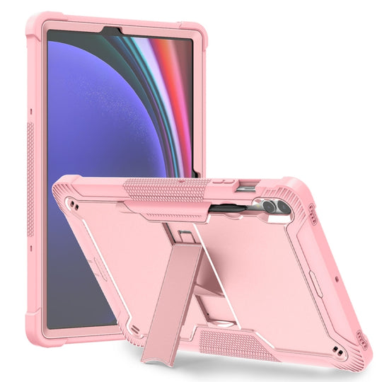 For Samsung Galaxy Tab S9+ Shockproof Silicone Hybrid PC Tablet Case with Holder(Rose Gold)