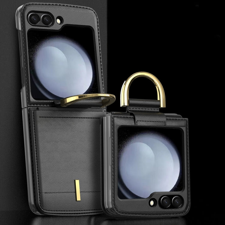 For Samsung Galaxy Z Flip5 Leather Shockproof Phone Case with Ring Holder(Black) - Galaxy Z Flip5 Cases by buy2fix | Online Shopping UK | buy2fix