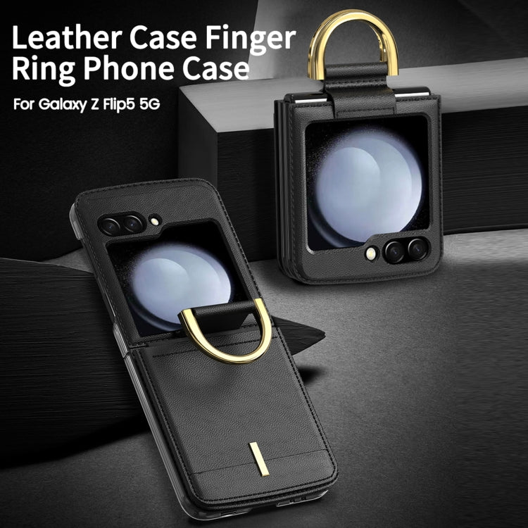 For Samsung Galaxy Z Flip5 Leather Shockproof Phone Case with Ring Holder(Black) - Galaxy Z Flip5 Cases by buy2fix | Online Shopping UK | buy2fix
