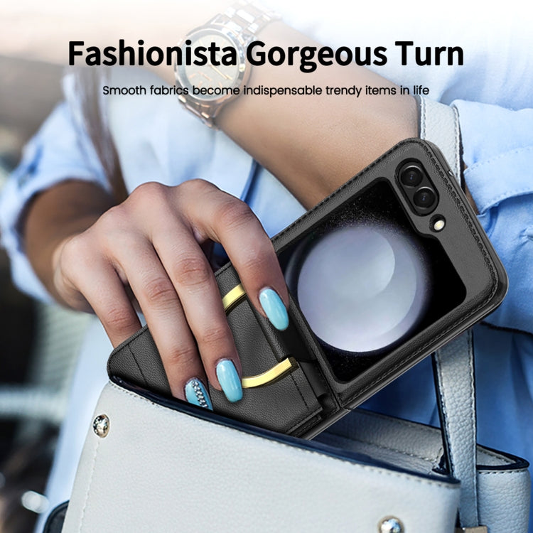 For Samsung Galaxy Z Flip5 Leather Shockproof Phone Case with Ring Holder(Black) - Galaxy Z Flip5 Cases by buy2fix | Online Shopping UK | buy2fix