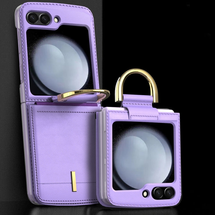 For Samsung Galaxy Z Flip5 Leather Shockproof Phone Case with Ring Holder(Purple) - Galaxy Z Flip5 Cases by buy2fix | Online Shopping UK | buy2fix
