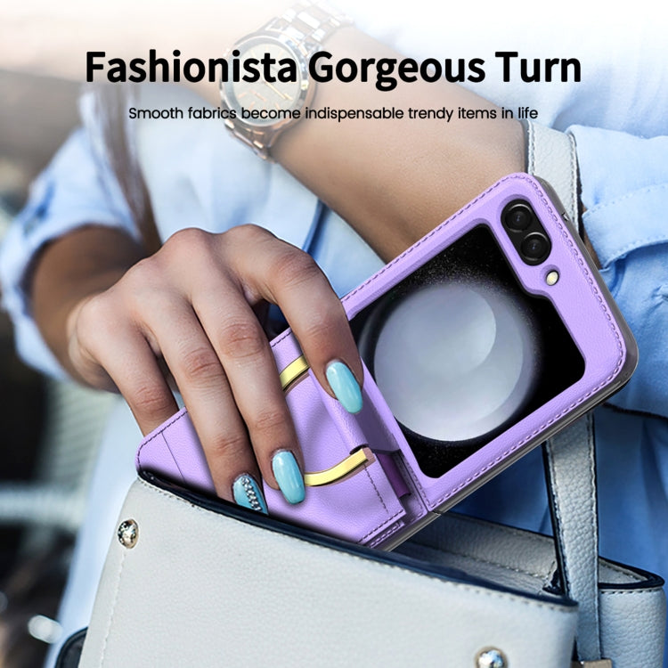 For Samsung Galaxy Z Flip5 Leather Shockproof Phone Case with Ring Holder(Purple) - Galaxy Z Flip5 Cases by buy2fix | Online Shopping UK | buy2fix