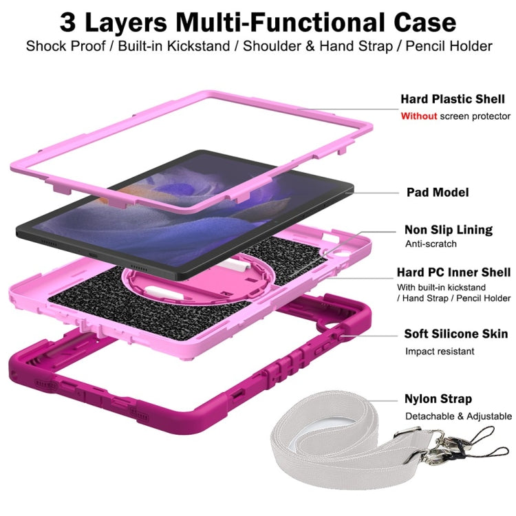 For Samsung Galaxy Tab A9+ 360 Degree Rotation PC Contrast Silicone Tablet Case(Rose Red + Pink) - Galaxy Tab A9+ by buy2fix | Online Shopping UK | buy2fix