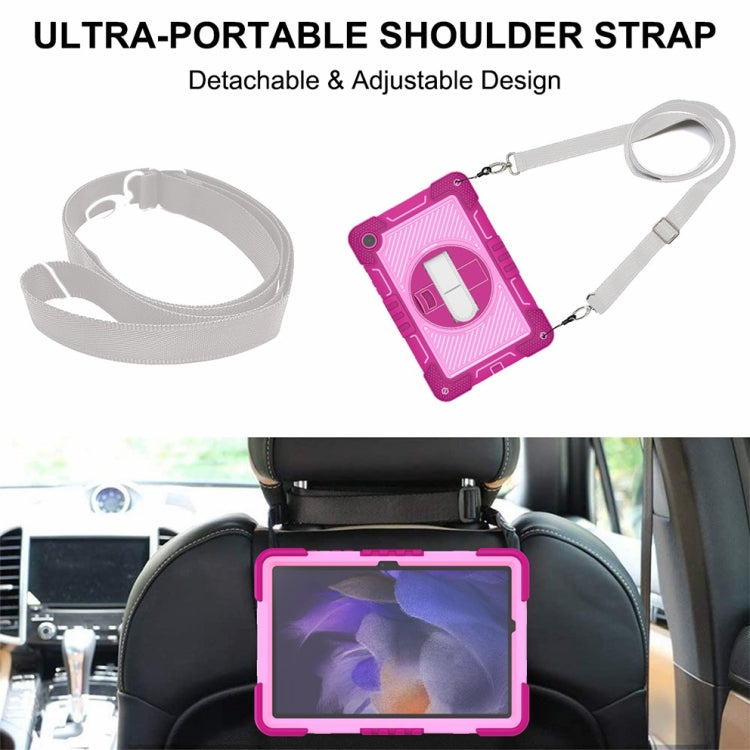 For Samsung Galaxy Tab A9+ 360 Degree Rotation PC Contrast Silicone Tablet Case(Rose Red + Pink) - Galaxy Tab A9+ by buy2fix | Online Shopping UK | buy2fix