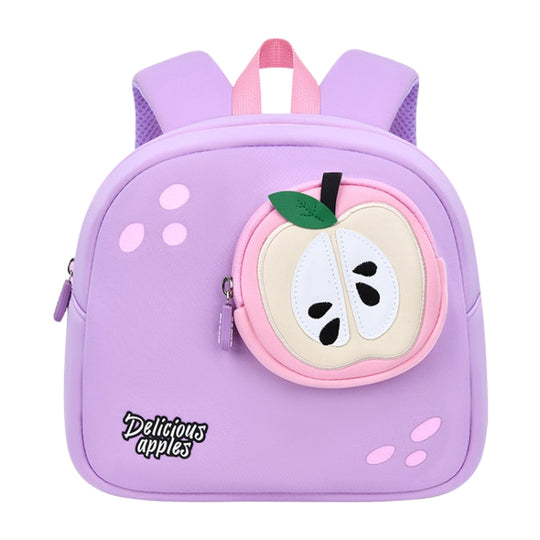 Children Cute Cartoon Anti-Lost Kindergarten School Bag(Purple Apple Medium)