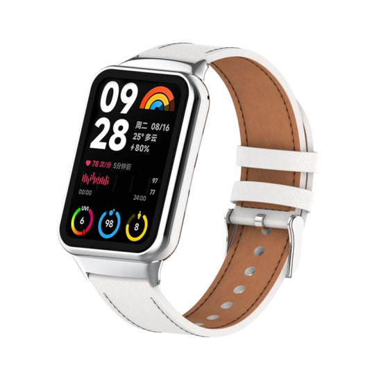 For Xiaomi Smart Band 9 Pro / 8 Pro 18mm Microfiber Sewing Leather Watch Band(White+Silver) - Watch Bands by buy2fix | Online Shopping UK | buy2fix