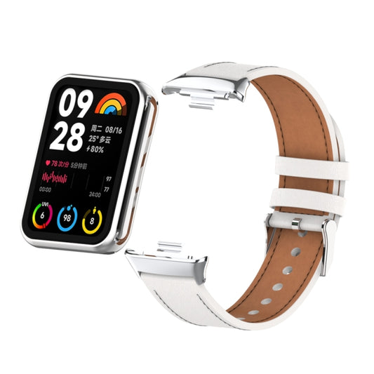 For Xiaomi Smart Band 9 Pro / 8 Pro 18mm Microfiber Sewing Leather Watch Band(White+Silver) - Watch Bands by buy2fix | Online Shopping UK | buy2fix