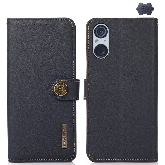 For Sony Xperia 5 V KHAZNEH Custer Genuine Leather RFID Phone Case(Blue) - Sony Cases by buy2fix | Online Shopping UK | buy2fix