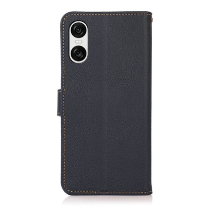 For Sony Xperia 10 VI KHAZNEH Custer Genuine Leather RFID Phone Case(Blue) - Sony Cases by buy2fix | Online Shopping UK | buy2fix