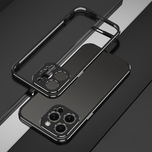 For iPhone 15 Pro Aurora Series Lens Protector + Metal Frame Phone Case(Black Silver) - iPhone 15 Pro Cases by buy2fix | Online Shopping UK | buy2fix