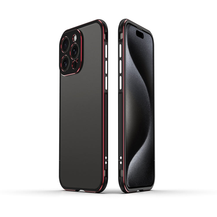 For iPhone 15 Pro Aurora Series Lens Protector + Metal Frame Phone Case(Black Red) - iPhone 15 Pro Cases by buy2fix | Online Shopping UK | buy2fix