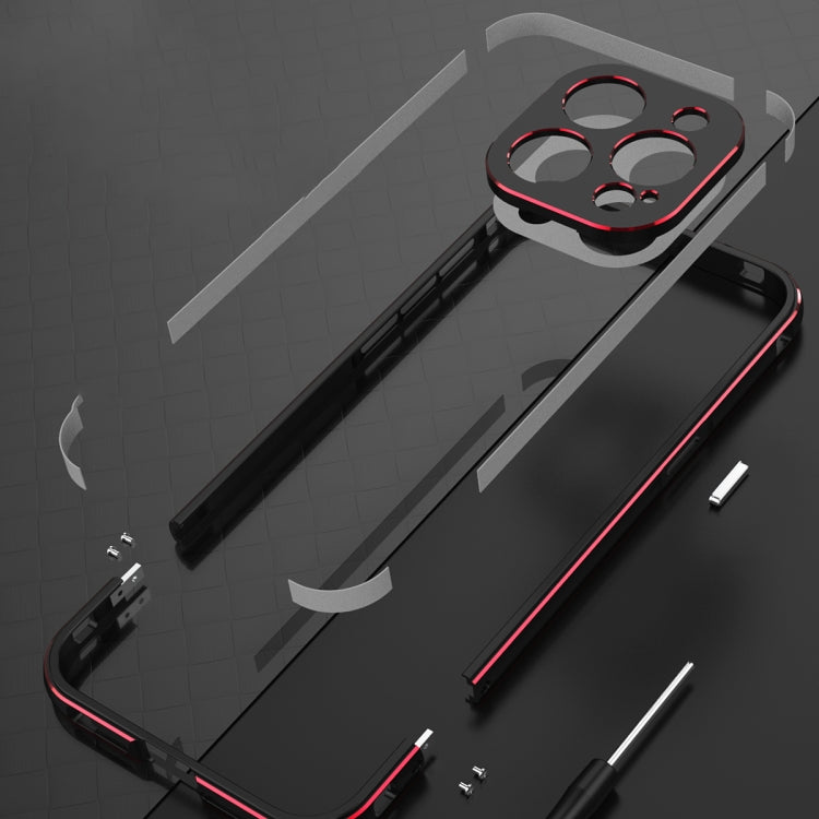 For iPhone 15 Pro Aurora Series Lens Protector + Metal Frame Phone Case(Black Red) - iPhone 15 Pro Cases by buy2fix | Online Shopping UK | buy2fix