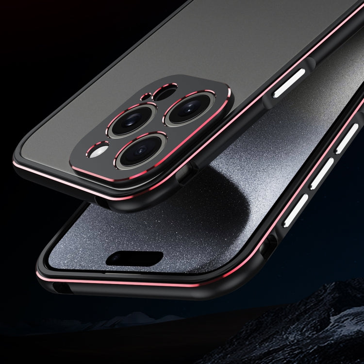 For iPhone 15 Pro Aurora Series Lens Protector + Metal Frame Phone Case(Black Red) - iPhone 15 Pro Cases by buy2fix | Online Shopping UK | buy2fix