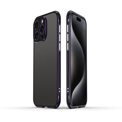 For iPhone 15 Pro Aurora Series Lens Protector + Metal Frame Phone Case(Black Purple) - iPhone 15 Pro Cases by buy2fix | Online Shopping UK | buy2fix