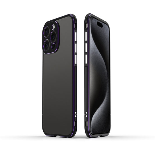 For iPhone 15 Pro Aurora Series Lens Protector + Metal Frame Phone Case(Black Purple) - iPhone 15 Pro Cases by buy2fix | Online Shopping UK | buy2fix