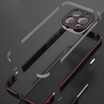 For iPhone 15 Pro Aurora Series Lens Protector + Metal Frame Phone Case(Black Purple) - iPhone 15 Pro Cases by buy2fix | Online Shopping UK | buy2fix