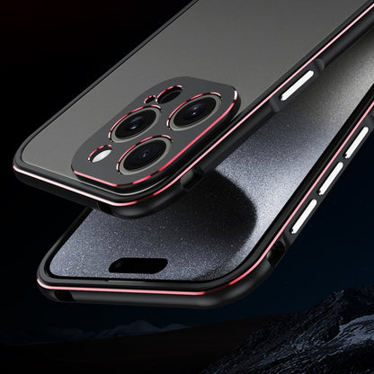 For iPhone 15 Pro Aurora Series Lens Protector + Metal Frame Phone Case(Black Purple) - iPhone 15 Pro Cases by buy2fix | Online Shopping UK | buy2fix