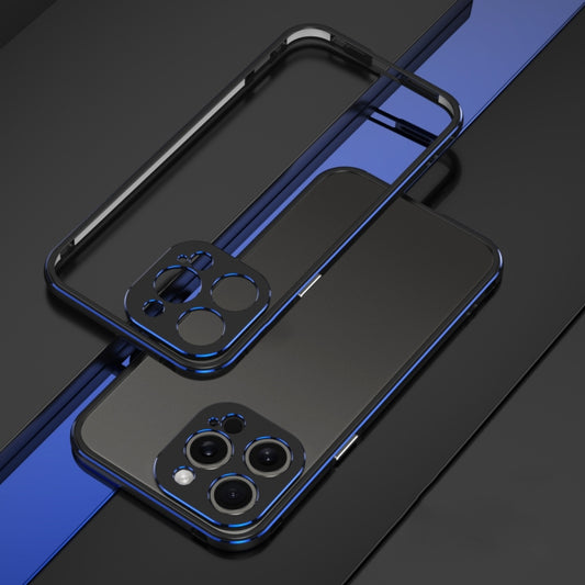 For iPhone 15 Pro Aurora Series Lens Protector + Metal Frame Phone Case(Black Blue) - iPhone 15 Pro Cases by buy2fix | Online Shopping UK | buy2fix
