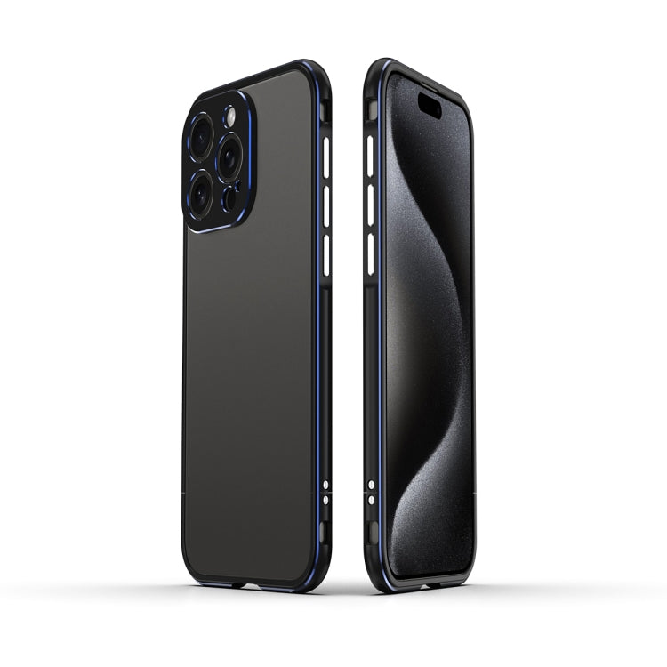 For iPhone 15 Pro Aurora Series Lens Protector + Metal Frame Phone Case(Black Blue) - iPhone 15 Pro Cases by buy2fix | Online Shopping UK | buy2fix