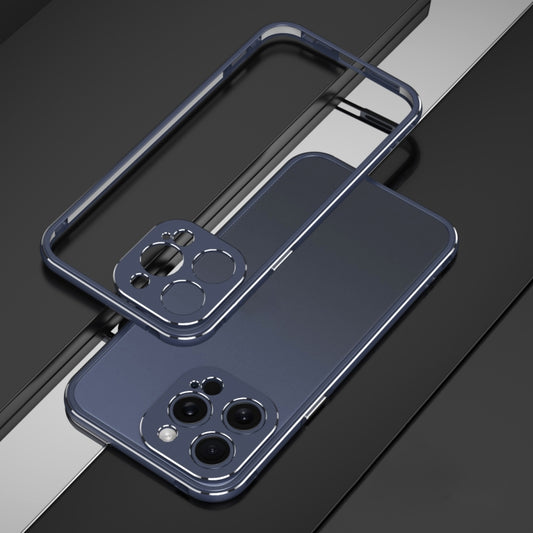 For iPhone 15 Pro Aurora Series Lens Protector + Metal Frame Phone Case(Blue Silver) - iPhone 15 Pro Cases by buy2fix | Online Shopping UK | buy2fix