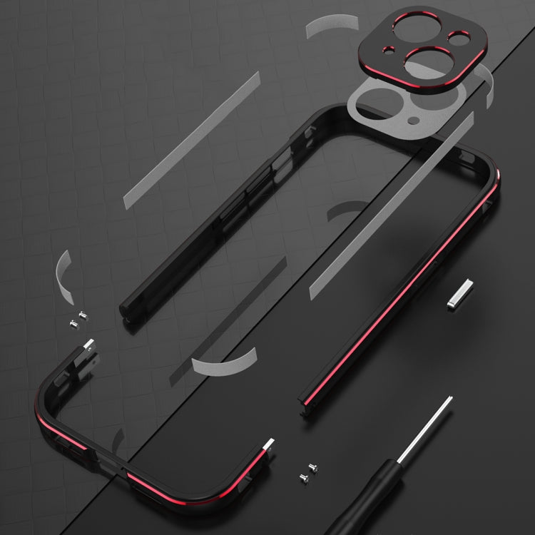 For iPhone 15 Plus Aurora Series Lens Protector + Metal Frame Phone Case(Black Red) - iPhone 15 Plus Cases by buy2fix | Online Shopping UK | buy2fix